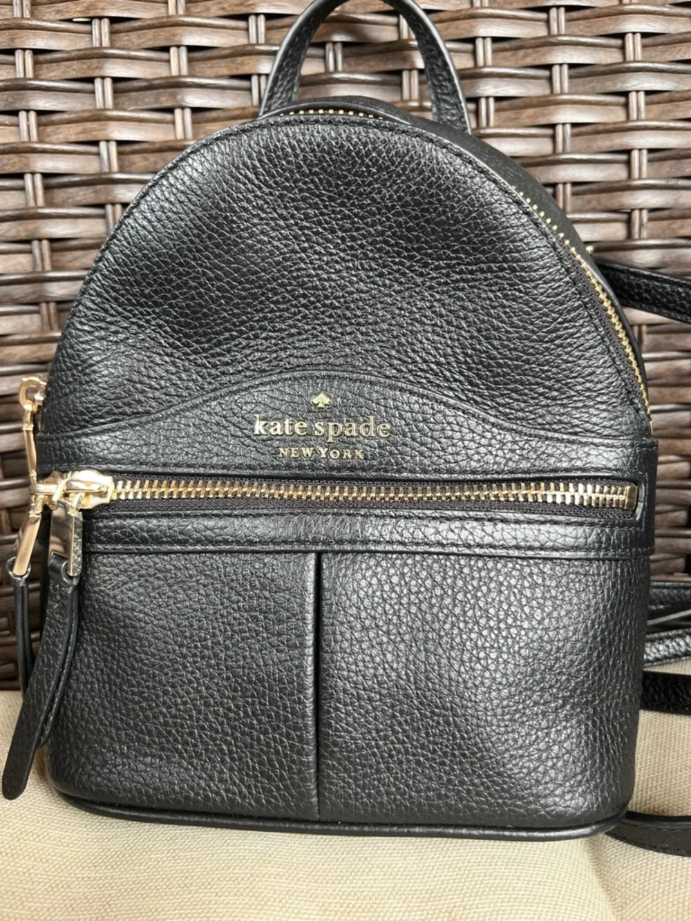 EUC Kate Spade Karina Black Pebbled Leather Mini Backpack with Gold Hardware
